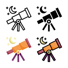 Looking moon icon set style collection in line, solid, flat, flat line style on white background