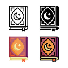 Quran icon set style collection in line, solid, flat, flat line style on white background