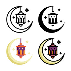 Moon lantern icon set style collection in line, solid, flat, flat line style on white background