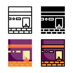 Kaaba icon set style collection in line, solid, flat, flat line style on white background