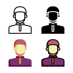 Man muslim icon set style collection in line, solid, flat, flat line style on white background