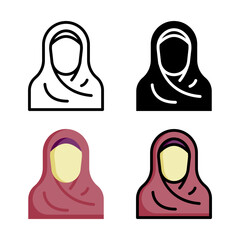 Woman hijab icon set style collection in line, solid, flat, flat line style on white background