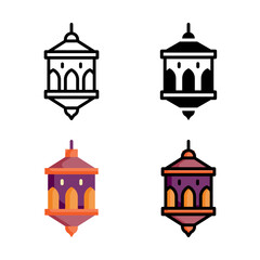 Lantern icon set style collection in line, solid, flat, flat line style on white background