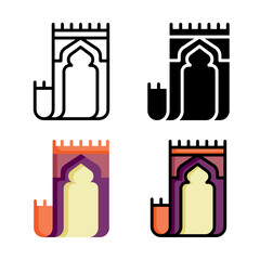 Prayer rug icon set style collection in line, solid, flat, flat line style on white background