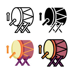 Drum muslim icon set style collection in line, solid, flat, flat line style on white background