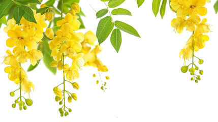 The cassia fistula flower or National of Myanmar flower, Illustration.