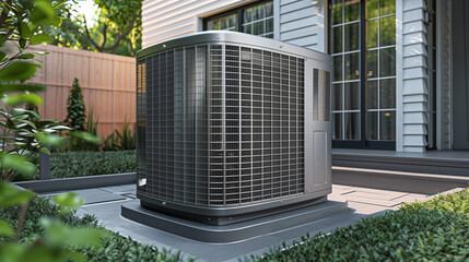 air source heat pump unit installed outdoors at home in the Netherlands, warmte pomp, translation air source heat pump