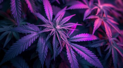 Cannabis plant growing under purple lights in indoor plantation farm. - Powered by Adobe