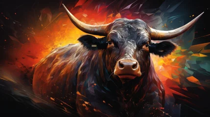 Schilderijen op glas Striking digital creation of a bullish bull, a metaphor for economic upturn © Anuwat