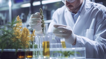 Scientist working in lab to extract cannabis oil from plant. - 752637708