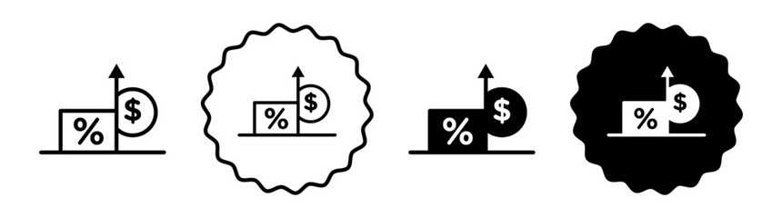 Increase rate set in black and white color. Increase rate simple flat icon vector