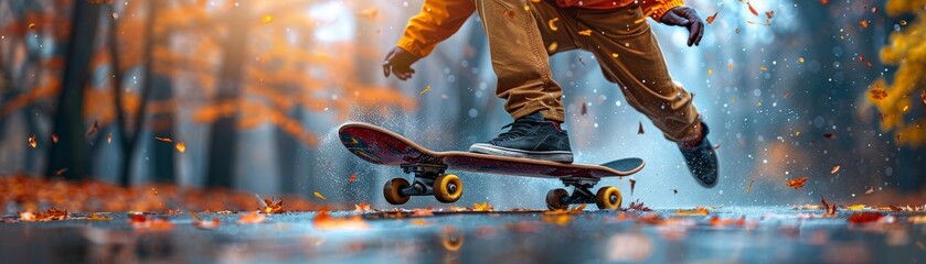 Skateboarder executes a mid-air trick against a graffiti backdrop in a dynamic skate park setting.