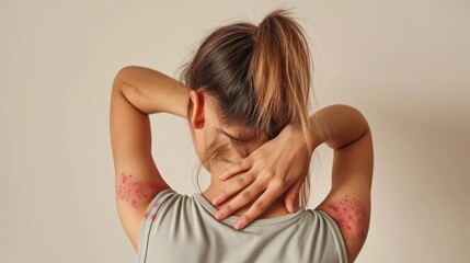 Red itching skin rash acene dot due to allergy - obrazy, fototapety, plakaty