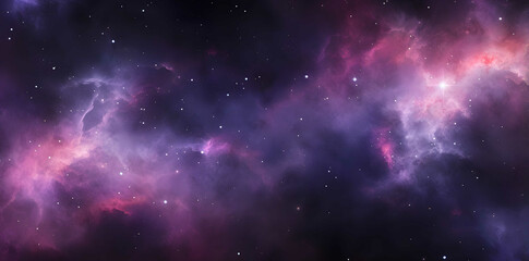 Seamless space texture background. Stars in the night sky with purple pink and blue nebula. A high resolution astrology or astronomy backdrop pattern. - obrazy, fototapety, plakaty