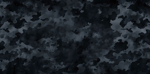 Seamless rough textured military, hunting or paintball camouflage pattern in a dark black and grey...