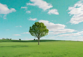 Fototapeta na wymiar tree on green field