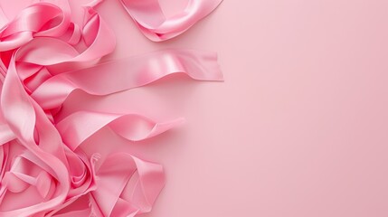 Pink ribbon on plain background