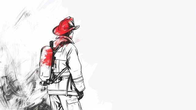 Vector illustration line sketch drawing of firefighter