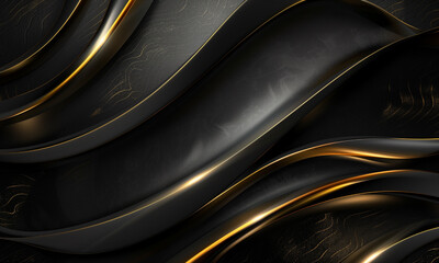 3D abstract wallpaper. Three-dimensional dark golden and black background.