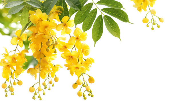 The cassia fistula flower or National of Myanmar flower, Illustration.