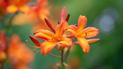 Fototapeta premium Orange Crocosmia in bloom generative ai