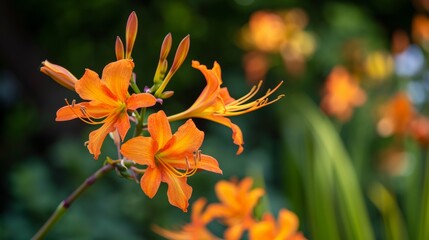 Orange Crocosmia in bloom generative ai