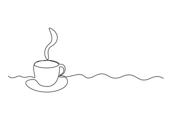 Cup of coffee or tea single continuous line drawing vector illustration. Premium vector