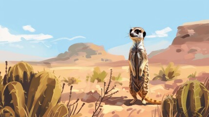 Curious meerkat illustration generative ai