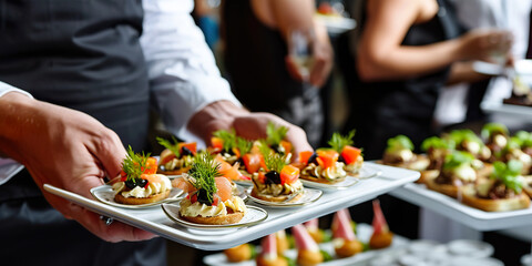 Obraz na płótnie Canvas Waiter carrying appetizers on a plate