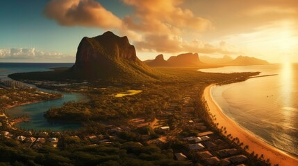 Panoramic view of Table Mountain at sunrise.  - obrazy, fototapety, plakaty