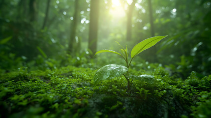 Landscape of pure tropical rainforest at sunrise. - obrazy, fototapety, plakaty