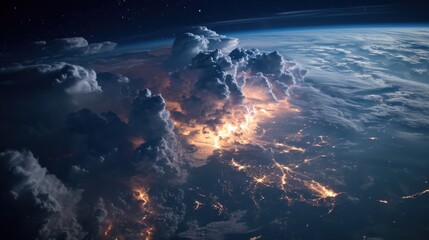 Fototapeta premium Aerial view of lightning strike in cloud.