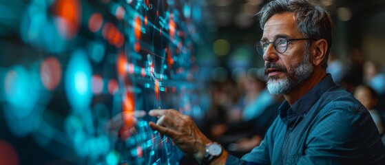Engaged audience listens to expert on AI healthcare potential in modern conference room during science lecture.
