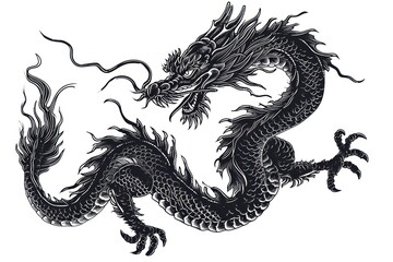 Tatton design of Chinese zodiac dragon as the mythical animal in Eastern Asia culture. - obrazy, fototapety, plakaty