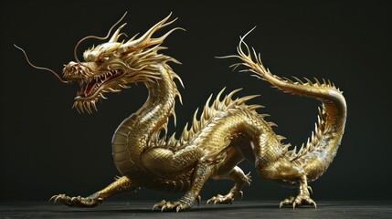 Golden dragon 3D rendering with details. - 752647570