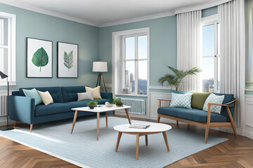 Obraz premium abstract interior of a rural house room with beautiful window view. High quality illustration