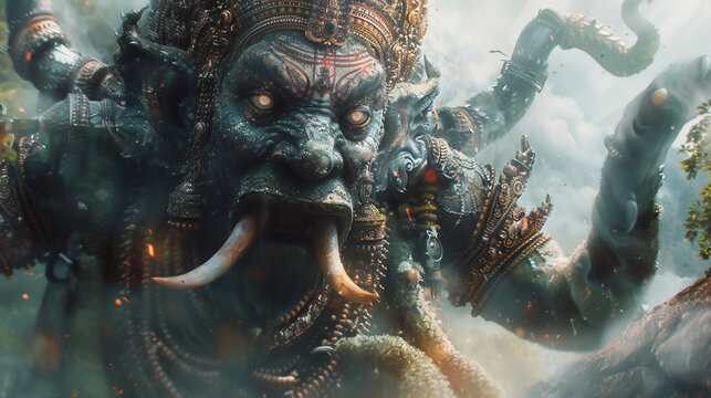 Through the lens of an old camera a Naga deity is seen challenging a malevolent gods might(3) © Pornarun