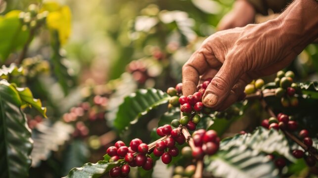 Fresh coffee berries from plantation farm.
