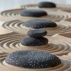 Fototapeta na wymiar Tranquil Zen garden, harmonious arrangement of stones and sand, meditation and mindfulness space