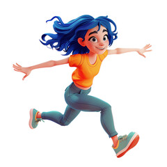 Fototapeta na wymiar Dynamic Girl Running, Animated Action Pose