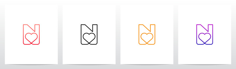 Outline Heart Inside Letter Initial Logo Design N