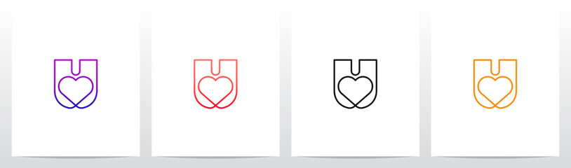 Outline Heart Inside Letter Initial Logo Design U