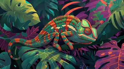 Intriguing chameleon illustration, generative ai