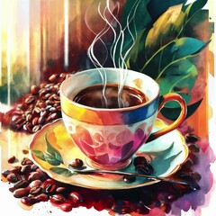 Image of Watercolor Coffee Cup printed on Printed Glass Splashbacks