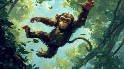Fotobehang Playful monkey illustration generative ai © Francheska