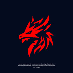 Simple Red Dragon Head Logo, Silhouette logo