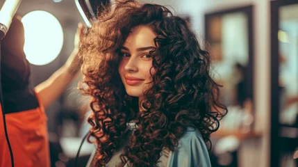 Fotobehang blow drying curly hair generative ai © Francheska