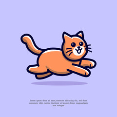 Cute Cat Running Cartoon Vector Icon Illustration. Flat Cartoon Style