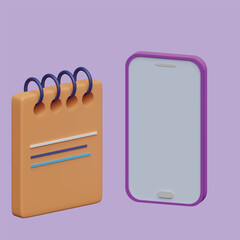 Smartphone and note concept. Realistic 3d object cartoon style.