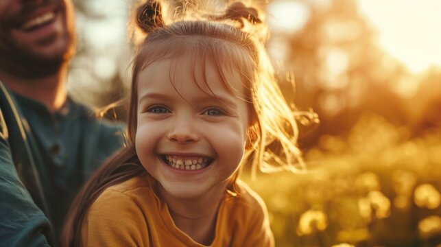 Smiling girl having fun with father on sunny day generative ai
